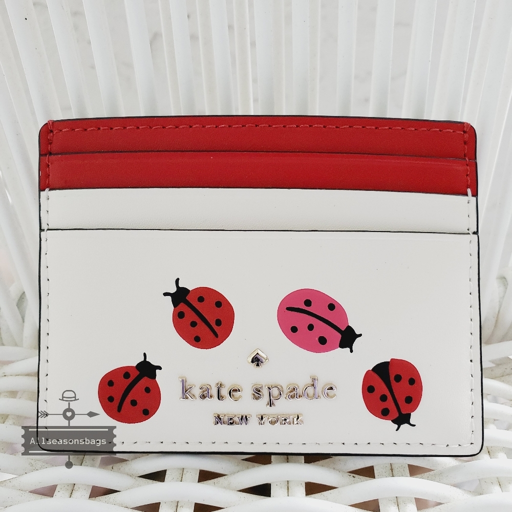 AUTHENTIC Kate Spade Staci Large Slim Ladybug Card Holder CREAM RED Nwt